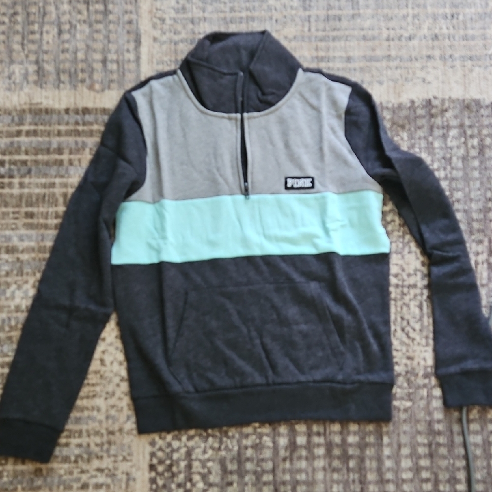PINK Victoria's Secret Zip-Up Sweatshirt in Charcoal, Gray & Mint